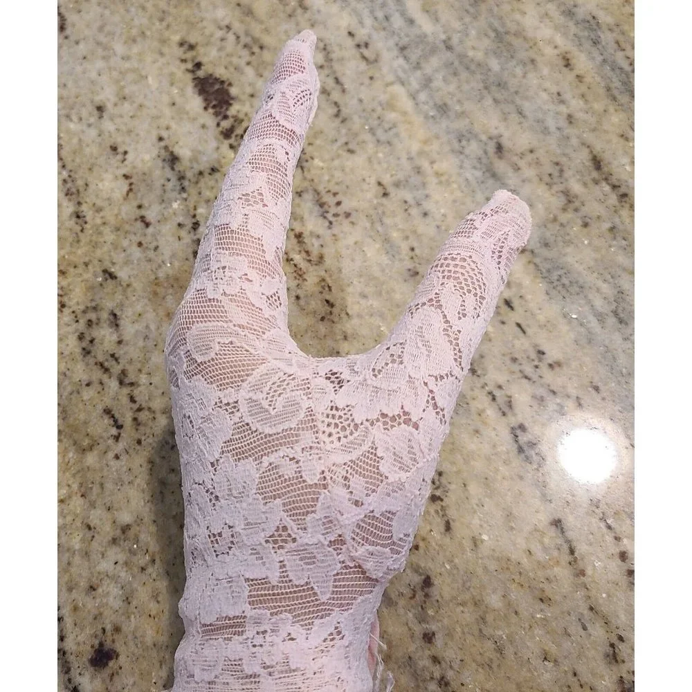 NEW! Vintage Size L Stretch Nylon Pink Lace Floral Formal Gloves 8